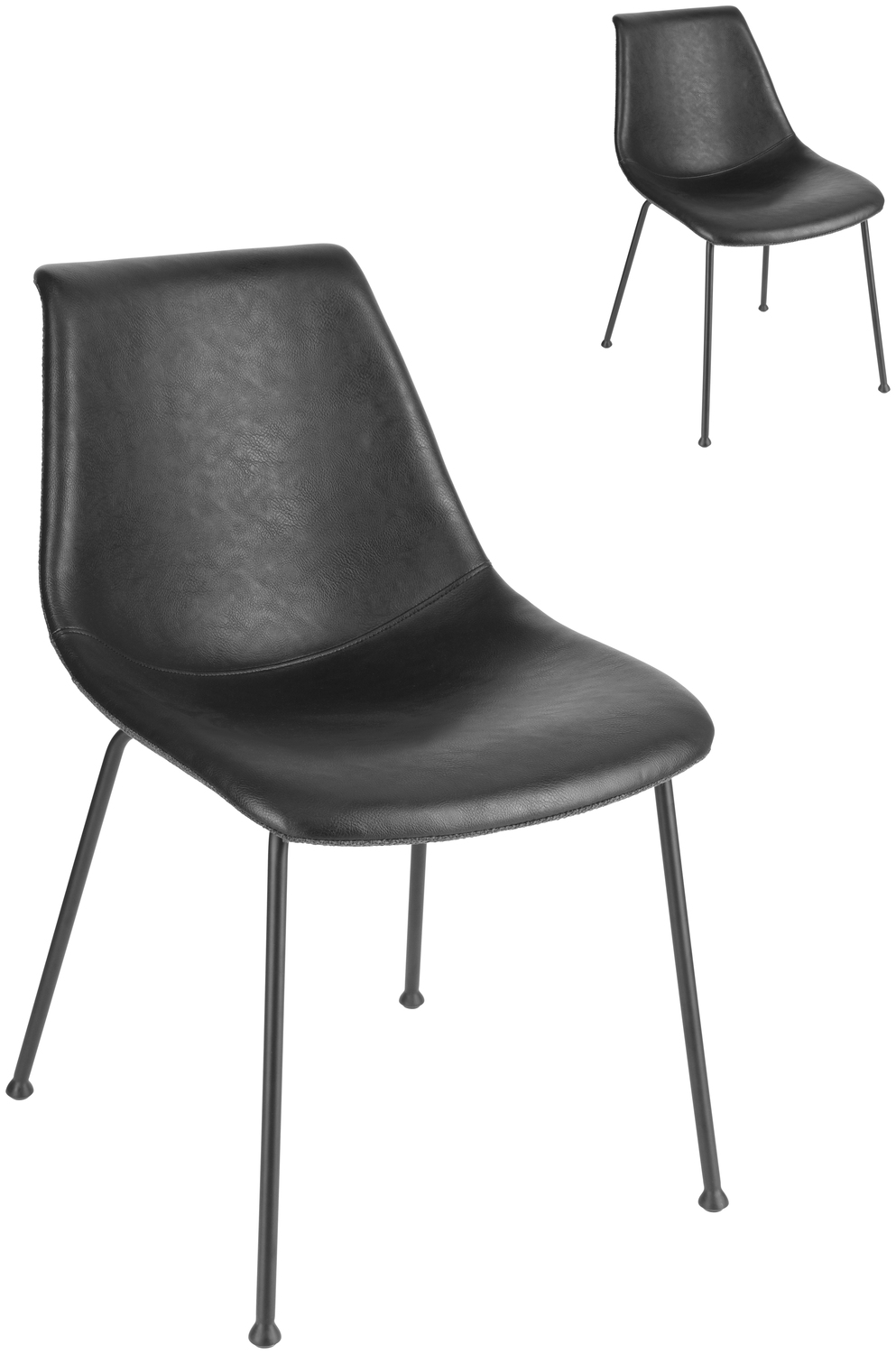 Set de 2 scaune moderne pentru catering VEGA Velaro, imitație piele și material textil, bază din metal vopsit electrostatic, negru, 49x62x81 cm