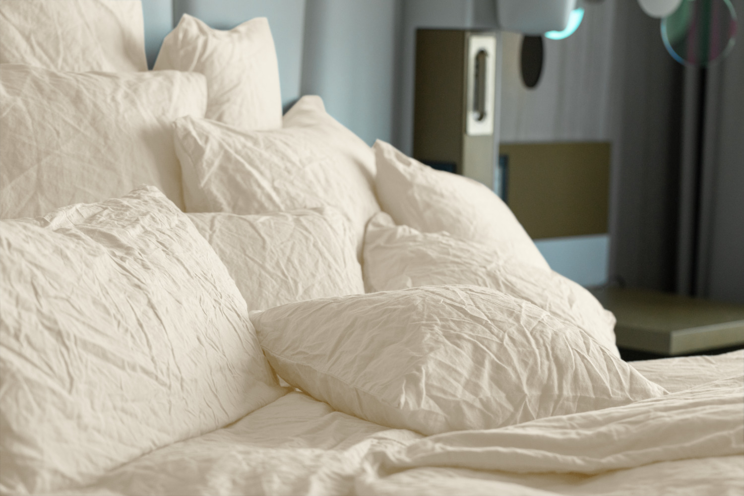 Husa pentru perna ERWIN M. LUSINI Riala, 65 x 100 cm, Alb Natural, Percale din 55% In si 45% Bumbac, Aspect Crash, Închidere Hotel, OEKO-TEX Standard 100