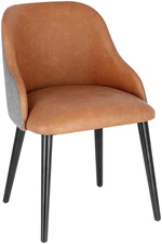 VEGA LUSINI Solutions GmbH Upholstered chair Almonda Mix imitation leather, fabric Polsterstuhl Almonda Mix Kunstleder, Stoff Upholstered chair Almonda Mix imitation leather, fabric; 54x64x77.5 cm (WxDxH); seat cognac, base black Polsterstuhl Almonda Mix Kunstleder, Stoff; 54x64x77.5 cm (BxTxH); Sitz cognac, Gestell schwarz Ergonomically shaped upholstered chair with fabric cover (100 % polyester) on the outside and imitation leather on the inside. Black lacquered beech legs. Fire-retardant cover. Suitable for indoor use only. Plastic glides included. Supplied assembled. Ergonomisch geformter Polsterstuhl aus Stoffbezug (100 % Polyester) an der Außenseite und Kunstleder an der Innenseite. Schwarz lackierte Buchenbeine. Feuerhemmender Bezug. Nur für den Innenbereich geeignet. Inklusive Kunststoffgleiter. Lieferung erfolgt montiert.