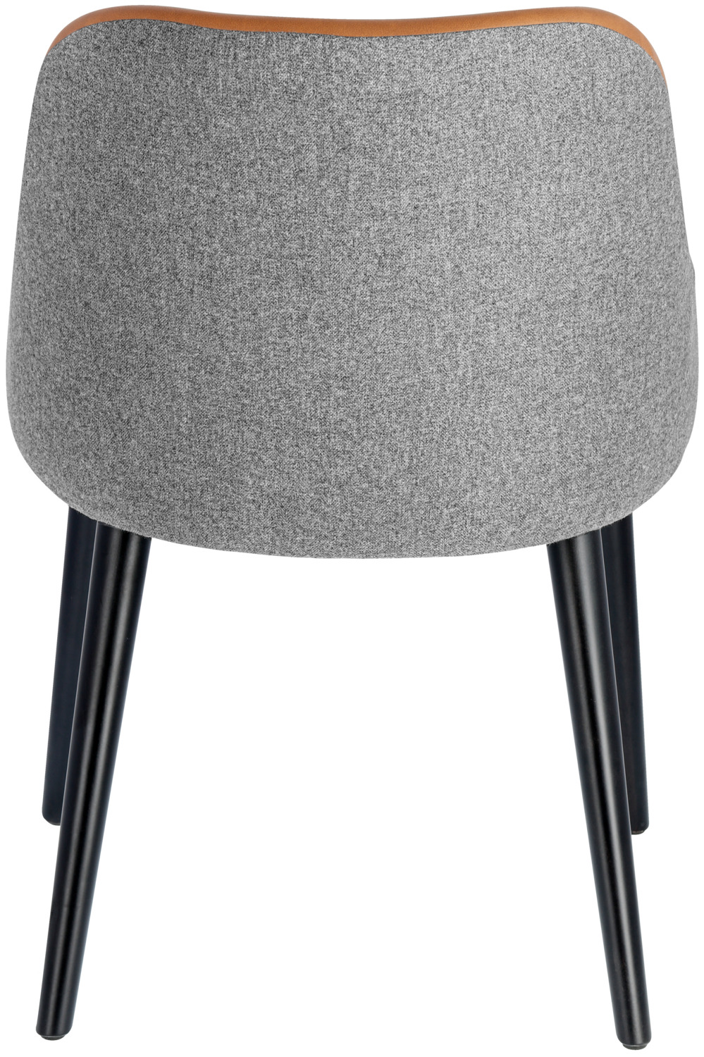 Scaun Tapitat VEGA Almonda Mix, Piele Ecologica Cognac si Material Light Grey, Picioare Lemn Fag Lacuit Negru, 54x64x77.5 cm, Ignifug