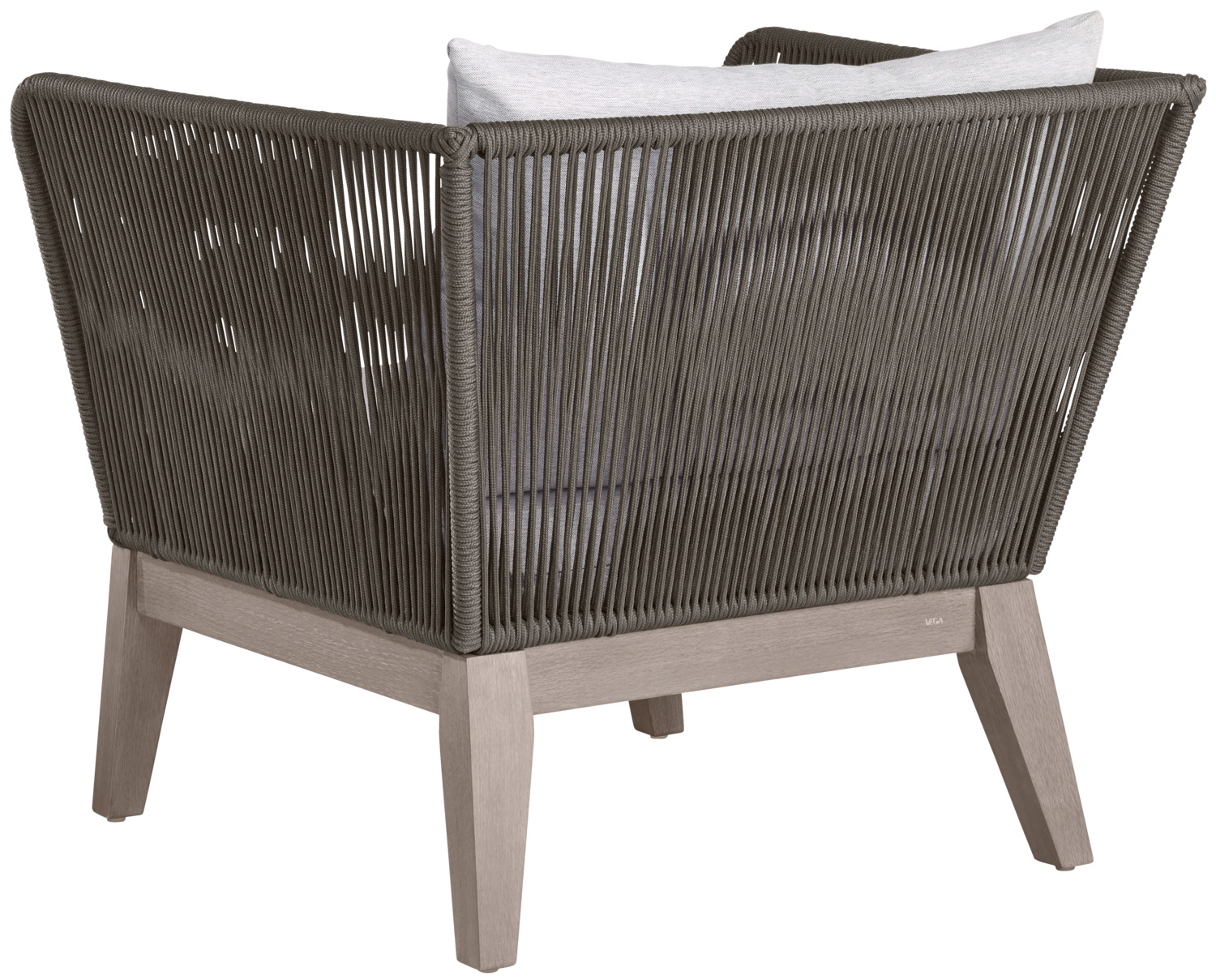 Scaun de relaxare exterior VEGA Ventura, cadru din lemn de eucalipt, spatar cu impletit de sfoara, perna din material Olefin, rezistent la intemperii, 82x78x72 cm
