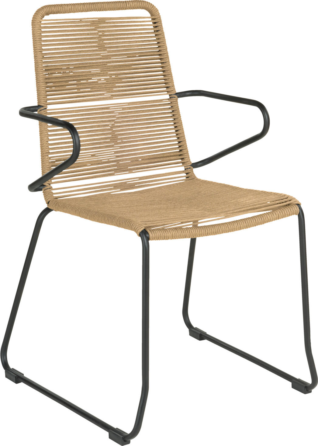 Scaun de exterior stivuibil VEGA Filea, Bej, cu Cotier, seat din rattan sintetic, cadru din otel zincat, rezistent la UV si intemperii, 58x56x87 cm, sarcina max 160 kg