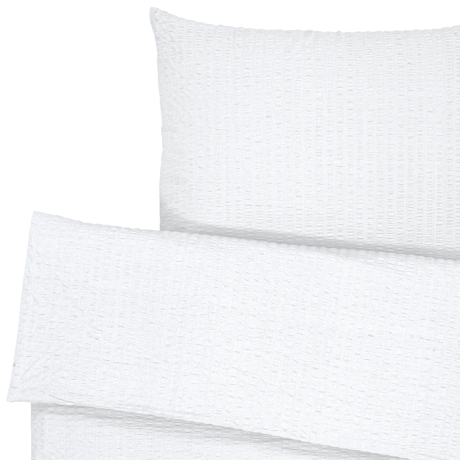 ERWIN M. Mallorca Bed Linen Set, 100% Cotton Seersucker, White, Duvet Cover 135x200 cm, Pillowcase 80x80 cm, Non-Iron, OEKO-TEX Standard 100