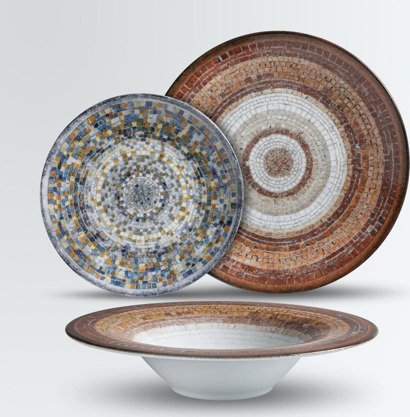 VEGA LUSINI Solutions GmbH Sample set Terra Mosaic 3-piece Mustergarnitur Terra Mosaic 3-teilig Sample set Terra Mosaic 3-piece; terracotta/blue Mustergarnitur Terra Mosaic 3-teilig; terrakotta/blau Use our sample service. The following samples are included: Pizza plate terracotta Ø 33 cm Flat plate blue Ø 24.5 cm Pasta plate Ø 30 cm Sample items are priced with a nominal charge, if you are not satisfied with the product we will refund the nominal charge. Please contact our customer service. Nutzen Sie unseren Musterservice. Folgende Muster sind enthalten: Pizzateller terrakotta Ø 33 cm Teller flach blau Ø 24,5 cm Pastateller Ø 30 cm Musterartikel sind mit einer Schutzgebühr bepreist, bei Nicht-Gefallen erstatten wir Ihnen die Schutzgebühr zurück. Bitte nehmen Sie hierzu Kontakt zu unserem Kundenservice auf.