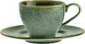 VEGA Nano Coffee Saucers, Set of 6, Green Colored Stoneware with Reactive Glaze and Irregular Edges, Round 16.5 cm Diameter, Dishwasher & Microwave Safe