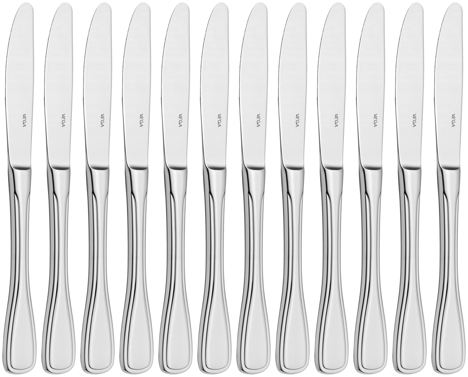Set de 12 piese Cutite de masa VEGA Spaten, Otel inoxidabil cromat 13/0, Poluitionare oglinda, 22.1 cm, Argintiu