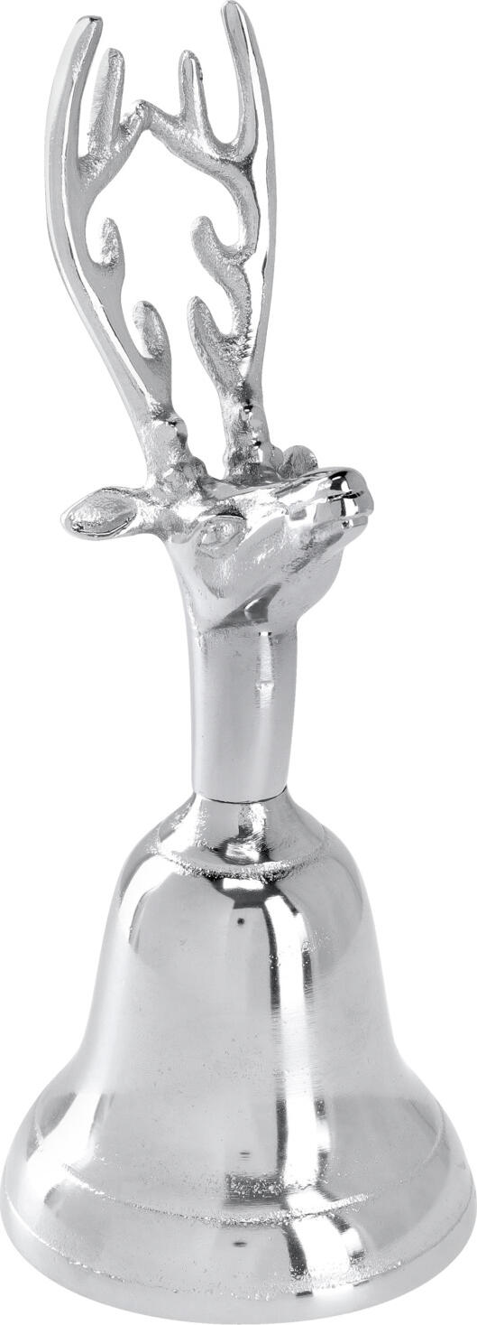 unknown LUSINI Solutions GmbH Bell Knud Glocke Knud Bell Knud; 10x25.5 cm (ØxH); silver Glocke Knud; 10x25.5 cm (ØxH); silber Solid bell made of cast aluminum with decorative deer head as handle. Massive Glocke aus Gussaluminium mit dekorativem Hirschkopf als Griff.