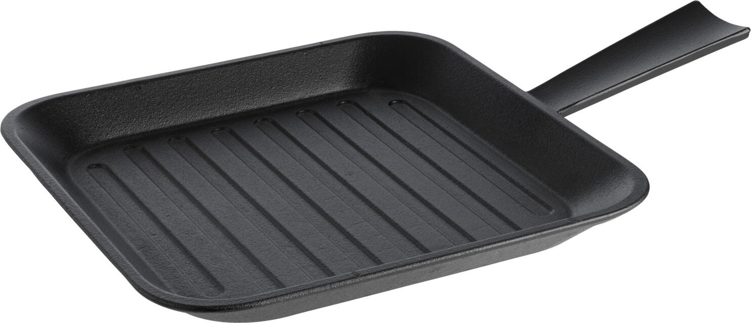 VEGA LUSINI Solutions GmbH Serving pan Pegosi angular with handle Servierpfanne Pegosi mit Rillen und Griff Serving pan Pegosi angular with handle; 25.5x25.5 cm (LxW); black; square Servierpfanne Pegosi mit Rillen und Griff; 25.5x25.5 cm (LxB); schwarz; quadratisch The wide-open pans edge of high-quality castings offers a large dining surface and facilitates the preparation and the dressing. Delivery is without serving handle and wooden coaster. Please also order! Not dishwasher safe! Präsentieren Sie Ihren Gästen diese Servierpfannen aus hochwertigem Guss. Der weit geöffnete Pfannenrand bietet eine große Speisefläche und erleichtert Ihnen die Zubereitung und das Anrichten. Wählen Sie passend zu Ihrem Ambiente zwischen modernen oder traditionellen Holzuntersetzern. Lieferung erfolgt ohne Serviergriff und Holzuntersetzer. Bitte unbedingt mitbestellen! Servierpfannen backofenfest bis 260° C. Nicht spülmaschinenfest!
