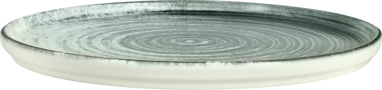 VEGA Etana Flat Plate Set of 4, 30 cm Porcelain Dinner Plates, Matte White/Anthracite Concentric Circular Design, Dishwasher and Microwave Safe