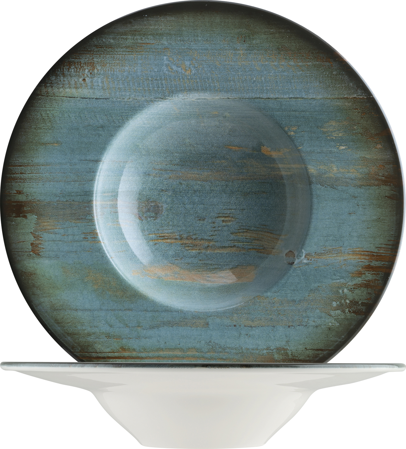 Bonna Table Roc Deutschland GmbH Pasta plate Madera Mint Pastateller Madera Mint Pasta plate Madera Mint; 400 ml, 28x5.5 cm (ØxH); turquoise/brown/black; round; 6 piece / pack Pastateller Madera Mint; 400 ml, 28x5.5 cm (ØxH); türkis/braun/schwarz; rund; 6 Stück / Pack Colorful pasta plate with trendy vintage look.  Suitable for dishwasher and microwaveable. Farbiger Pastateller aus Porzellan im trendigen Holz-Look.  Spülmaschinengeeignet und mikrowellengeeignet.