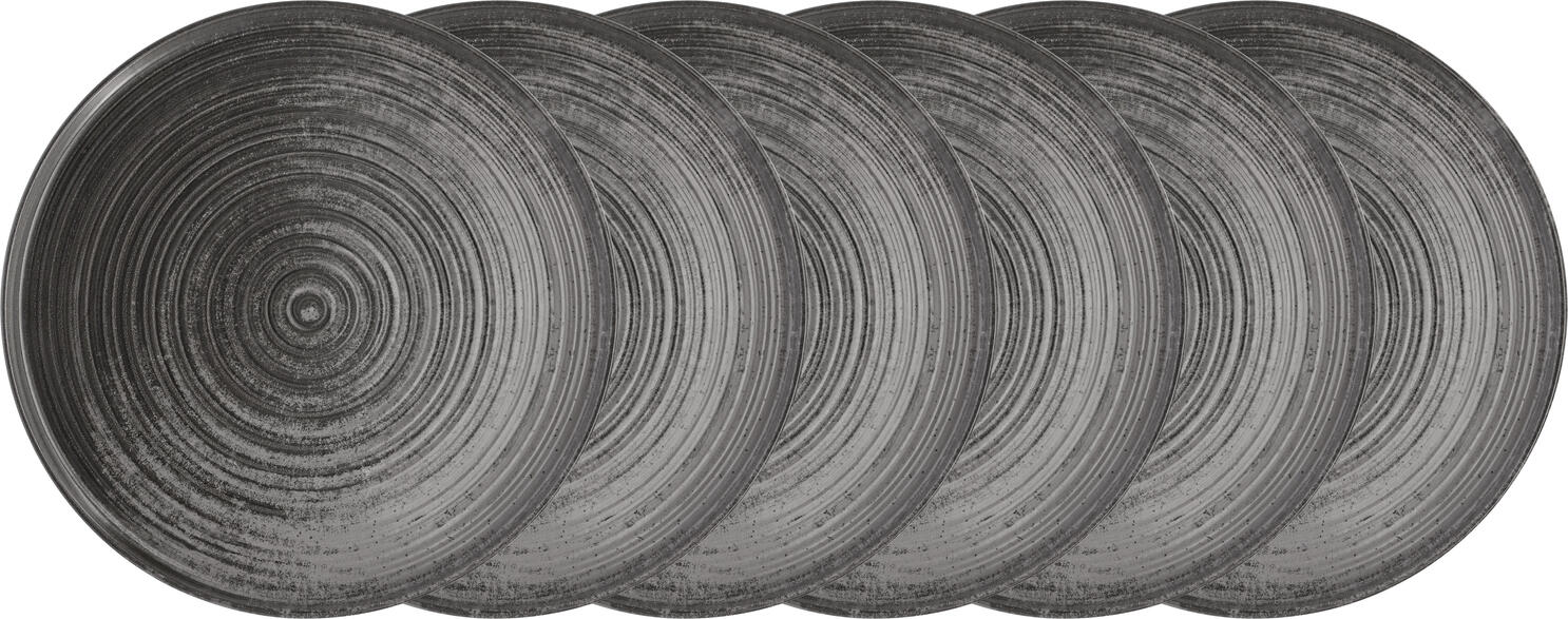 VEGA Etana Round Flat Porcelain Plate, Grey Matte Glaze, 27 cm Diameter, Set of 6 pieces