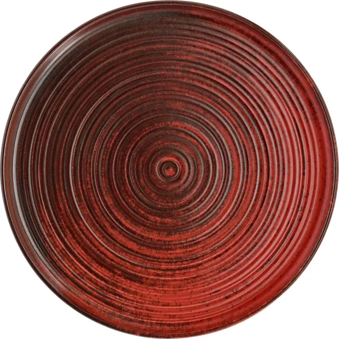 VEGA Etana Flat Plate Set of 6, 27 cm Round Matte Red Porcelain Dinner Plates with Concentric Ridges, Dishwasher and Microwave Safe