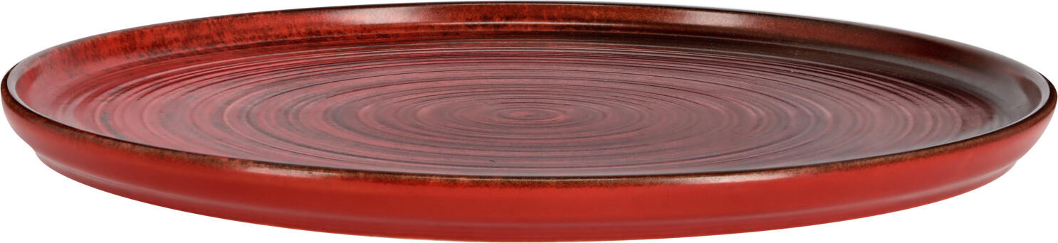 VEGA Etana Flat Plate Set of 6, 27 cm Round Matte Red Porcelain Dinner Plates with Concentric Ridges, Dishwasher and Microwave Safe