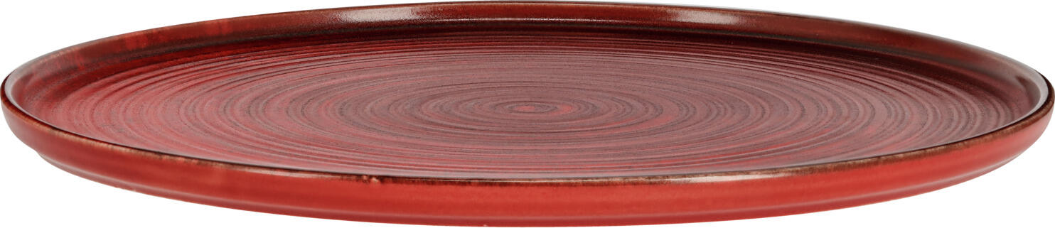 VEGA Etana Porcelain Flat Plate Set of 4, 30 cm Diameter, Matte Red Glaze, Round Textured Surface with Concentric Ridges, Dishwasher and Microwave Safe