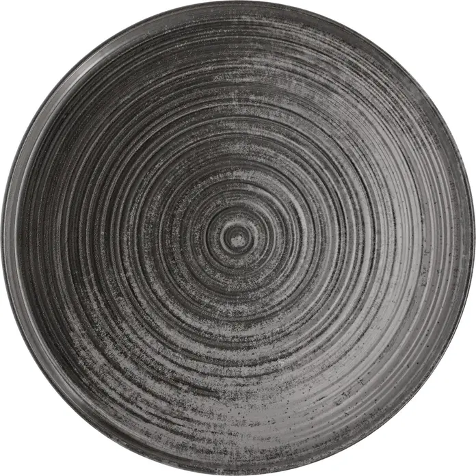 VEGA Etana Flat Plate Set of 4, Grey Matte Porcelain, Round 30 cm Diameter, Concentric Circular Ridges, Dishwasher and Microwave Safe
