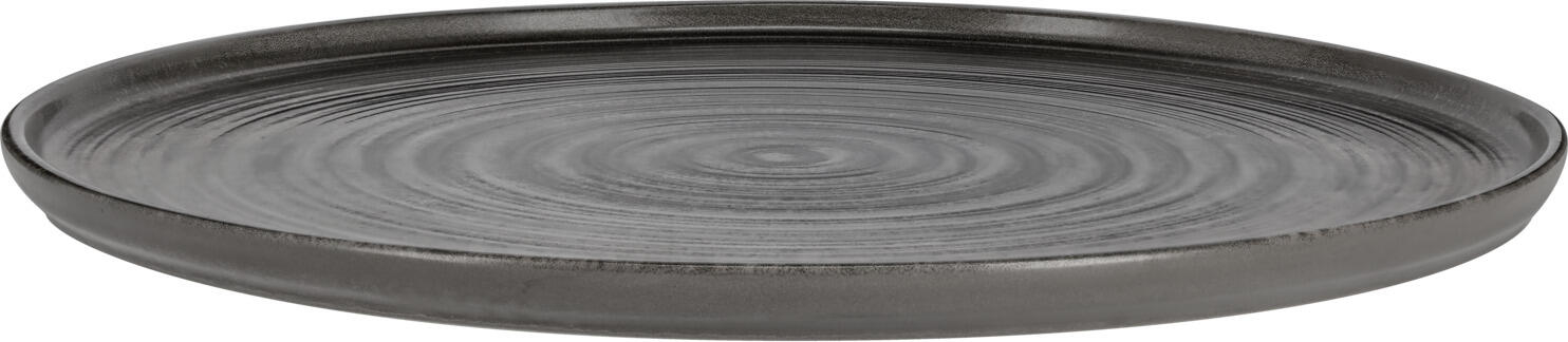 VEGA Etana Flat Plate Set of 4, Grey Matte Porcelain, Round 30 cm Diameter, Concentric Circular Ridges, Dishwasher and Microwave Safe
