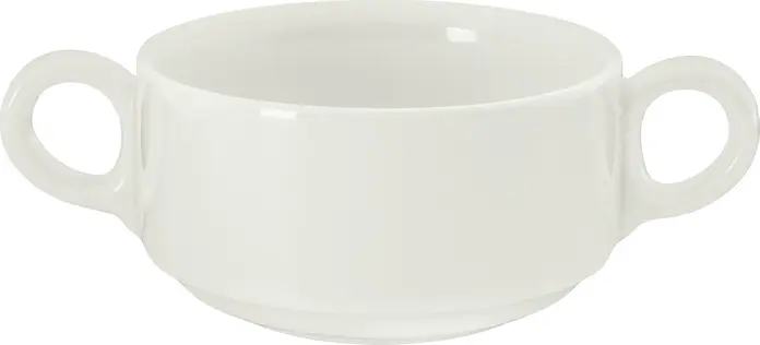 Set de 6 piese ceșoare de supă din porțelan VEGA Opus, 300 ml, Coala de fildeș, Stivuibile cu două mânere ergonomice, Rezistente la mașina de spălat vase