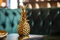Ananas Decorativ Vega Feena, Figurină din Porțelan cu Finisaj Auriu Lucios Metalizat, 10.5 x 25 x 10.5 cm