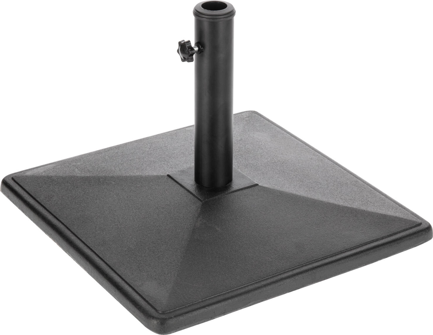VEGA LUSINI Solutions GmbH Sunshade stand Alcaria Sonnenschirmständer Alcaria Sunshade stand Alcaria; 50x50x5 cm (LxWxH); black; square Sonnenschirmständer Alcaria; 50x50x5 cm (LxBxH); schwarz; quadratisch Elegant sunshade stand made of concrete-plastic mix for sunshades up to 3x3 m. For sunshades up to trunk diameter 48 mm. Since it is a natural material, a slight change in structure and color is not excluded. Easy assembly, is supplied partially assembled. Eleganter Schirmständer aus Beton-Kunststoff-Mix für Sonnenschirme bis 3x3 m. Für Schirme bis Mastdurchmesser 48 mm. Da es sich um ein natürliches Material handelt, ist eine leichte Veränderung von Struktur und Farbe nicht ausgeschlossen. Einfache Montage, wird teilmontiert geliefert.