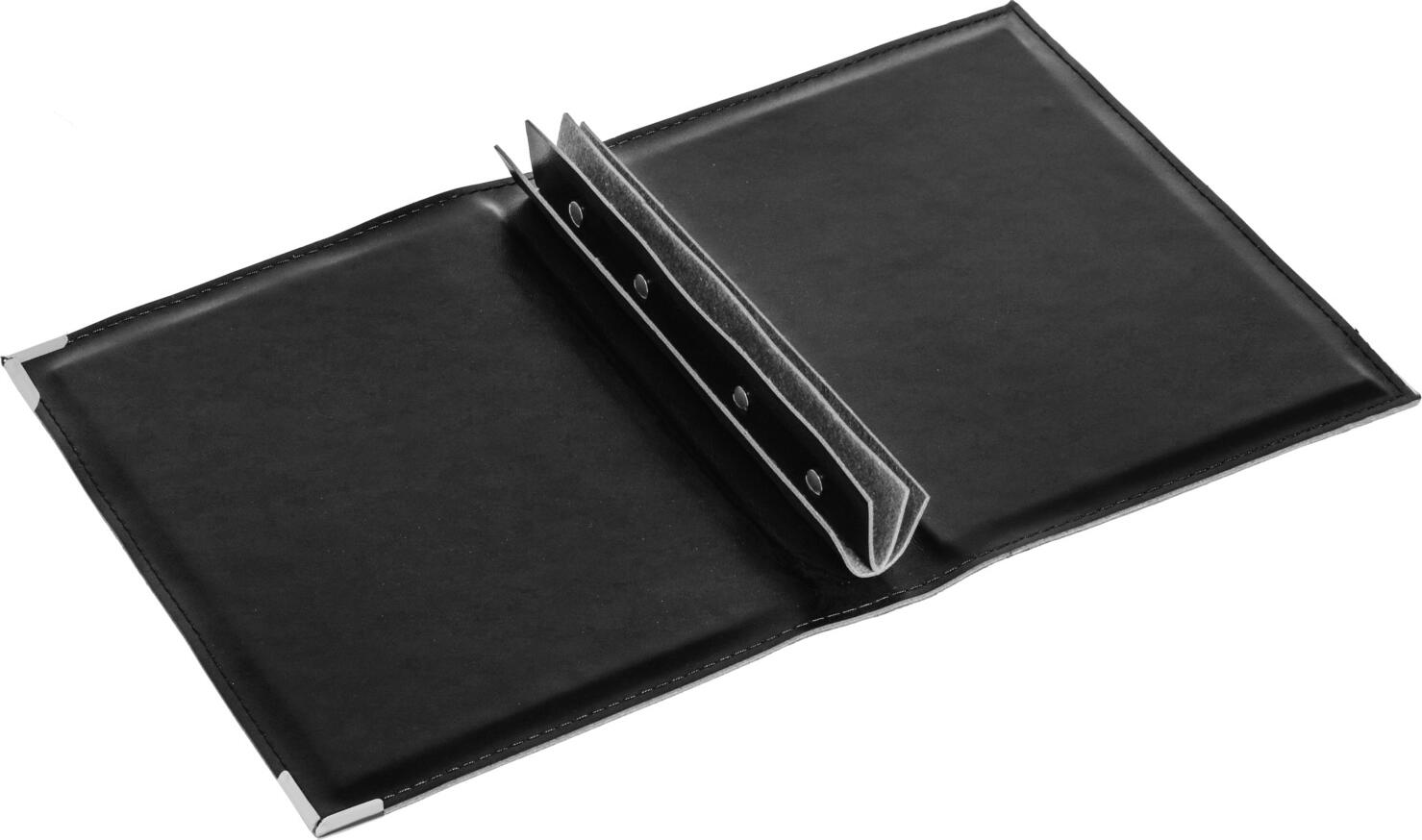 PULSIVA Hesa Menu Folder DIN A5 Imitation Leather, Black, with Protective Metal Corners and Concealed Book Screws, 19 x 24.5 cm