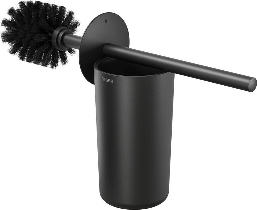 TIGER Carv Toilet Brush with Holder, Free-standing, ABS Plastic and Stainless Steel, Flexible Rubber Cover, Black, 8.8 x 39.1 x 8.8 cm