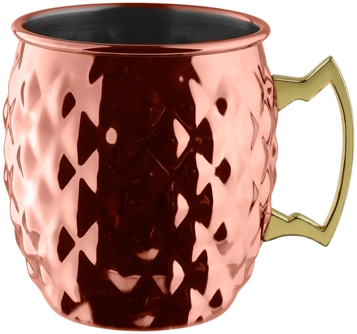 VEGA Glendale Moscow Mule Mug, 550 ml, 18/10 Stainless Steel with Copper Coating, Diamond Pattern, Gold Handle