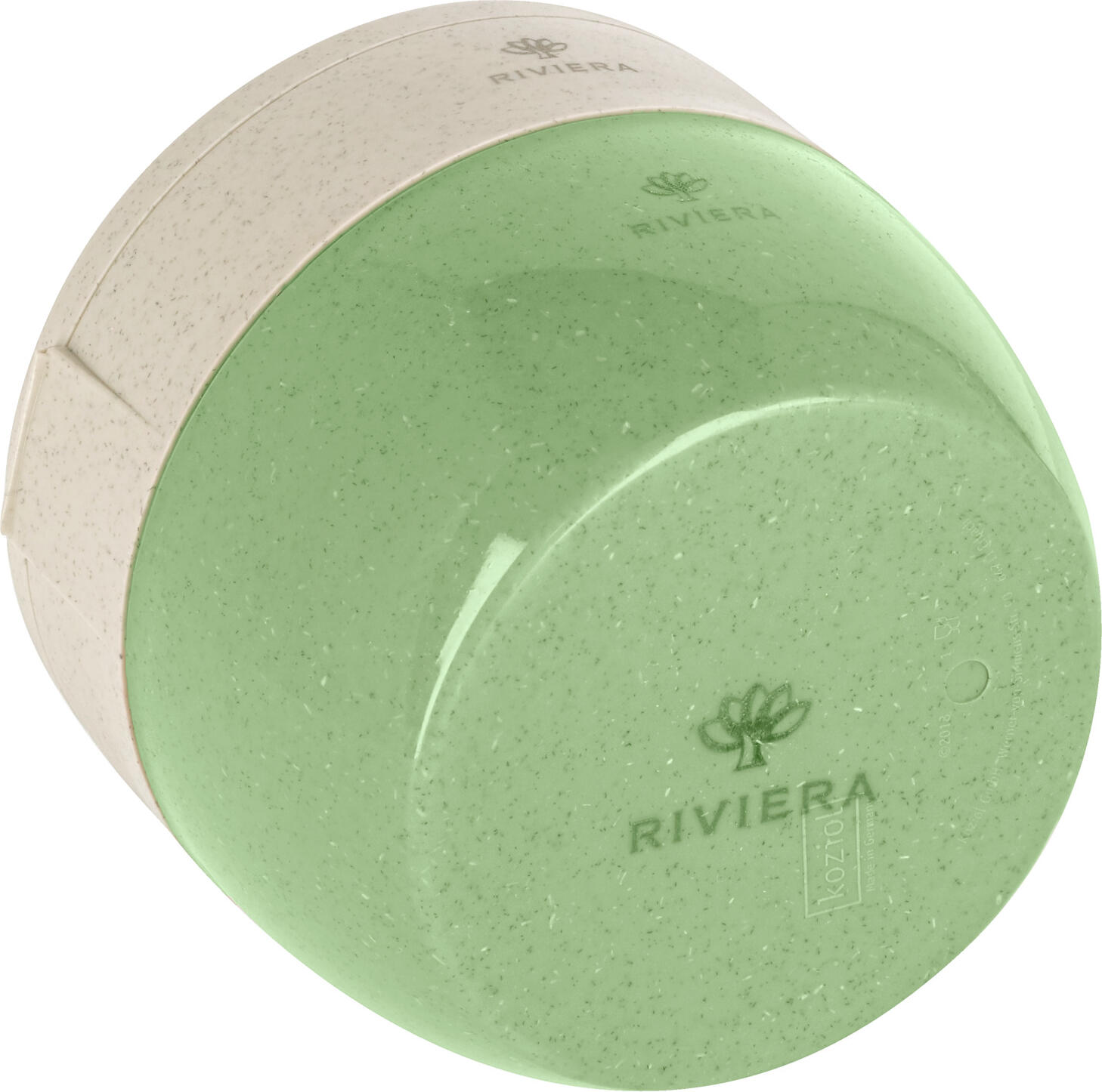 Set de 3 piese containere reutilizabile koziol Riviera Bentobox M, plastic biocircular si fibre de lemn, rezistente la cuptorul cu microunde, verde