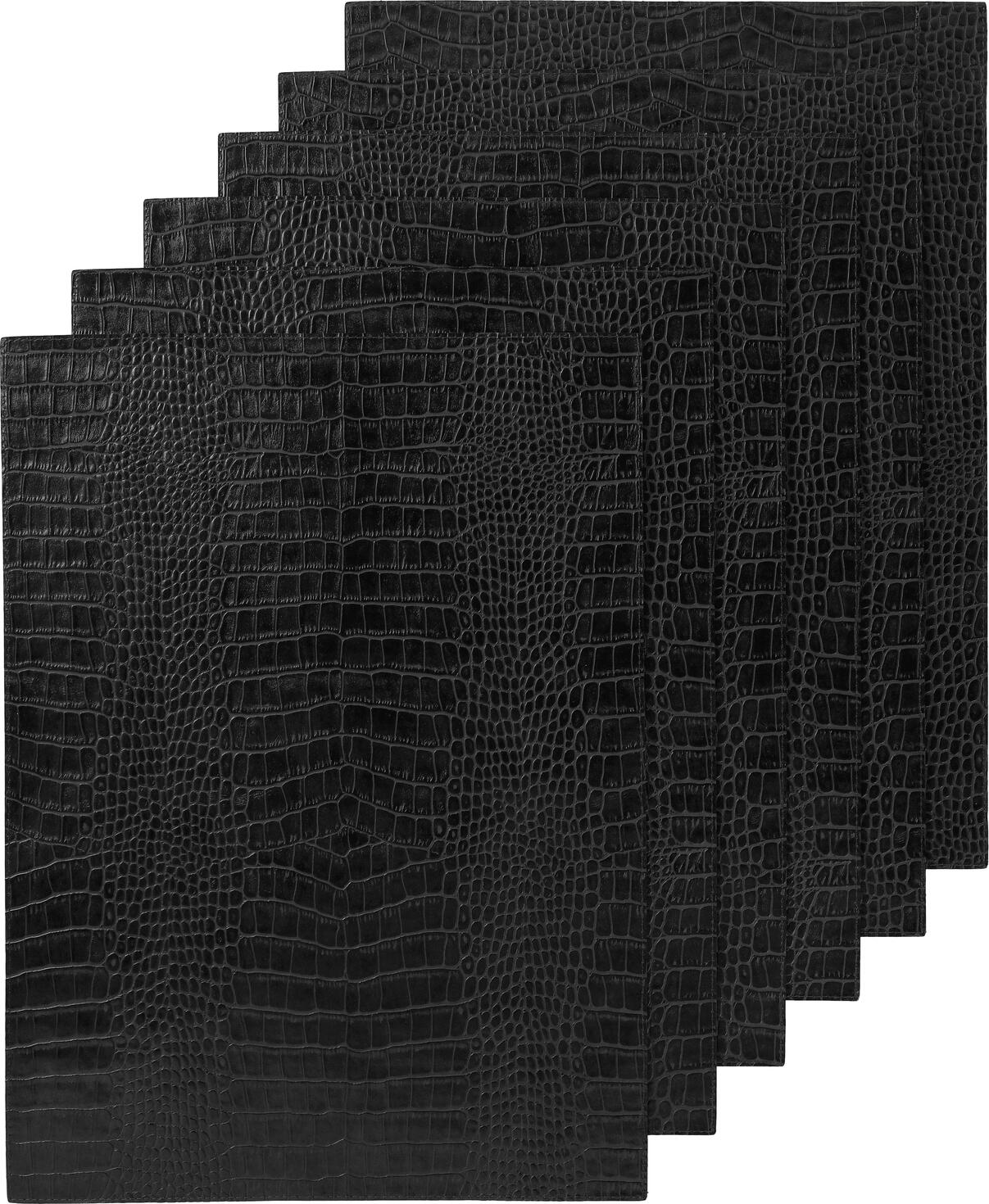Set de 6 piese placemat Lusini Nobile dreptunghiular, imitație piele cu textura crocodil, antiderapant, Culoare: Negru, 32.5 x 44 cm