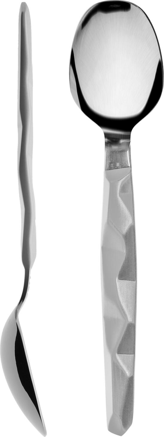 VEGA Diamante Coffee Spoon Set of 12, 18/10 Chrome-Nickel Stainless Steel, 15 cm, Silver Matted Handle, Angular Relief Design, Dishwasher Safe