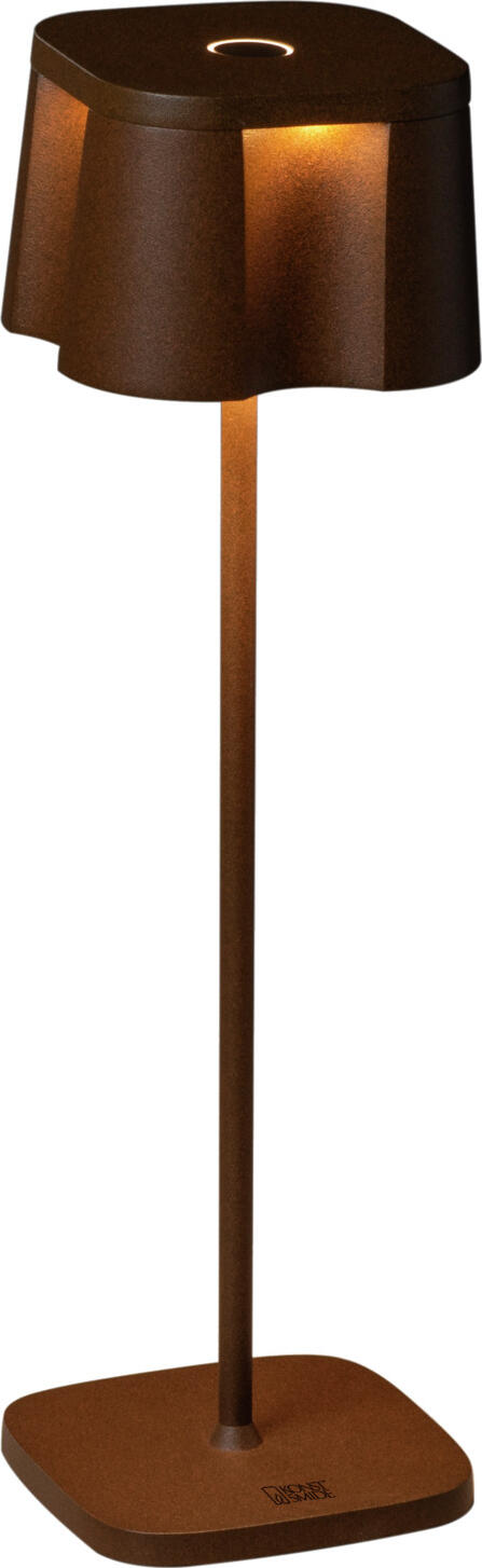 Konstsmide Gnosjö Konstsmide AB LED table lamp Nice LED Tischleuchte Nice LED table lamp Nice; 10x36 cm (ØxH); russet LED Tischleuchte Nice; 10x36 cm (ØxH); rostbraun LED table lamp with charging station. Charging time approx. 6 hours, battery life up to 20 hours. For indoor and outdoor use. LED Tischleuchte mit Ladestation. Ladedauer ca. 6 Std, Akkulaufzeit bis zu 20 Std. Für den Innen- und Außenbereich.
