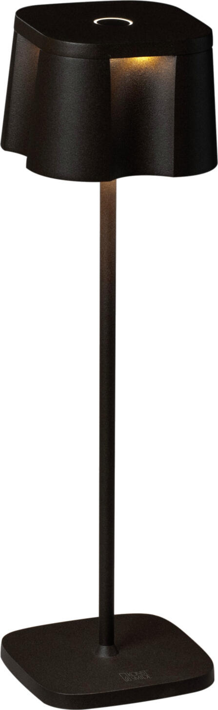 Konstsmide Gnosjö Konstsmide AB LED table lamp Nice LED Tischleuchte Nice LED table lamp Nice; 10x36 cm (ØxH); black LED Tischleuchte Nice; 10x36 cm (ØxH); schwarz LED table lamp with charging station. Charging time approx. 6 hours, battery life up to 20 hours. For indoor and outdoor use. LED Tischleuchte mit Ladestation. Ladedauer ca. 6 Std, Akkulaufzeit bis zu 20 Std. Für den Innen- und Außenbereich.