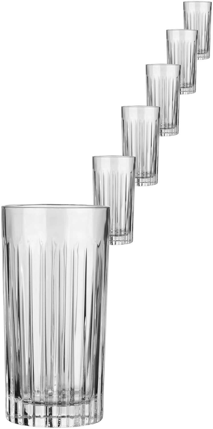 Set de 6 pahare pentru cocktail RCR Timeless din cristal, 440ml, transparente, cu design cu relief vertical
