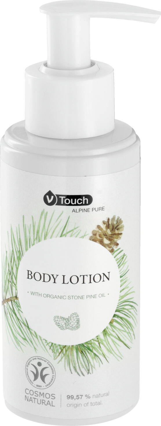 V-Touch LUSINI Solutions GmbH Hotel body lotion Alpine Pure pump dispenser Hotel Bodylotion Alpine Pure Pumpspender Hotel body lotion Alpine Pure pump dispenser; 140 ml; white; 6 piece / pack Hotel Bodylotion Alpine Pure Pumpspender; 140 ml; weiß; 6 Stück / Pack Revitalising, nourishing body lotion V-Touch Alpine Pure. Certified natural cosmetics with guaranteed genuine organic Swiss stone pine oil from certified organic farming.  The body lotion with its aromatic, woody Swiss stone pine fragrance has a nourishing, regenerating effect on body and soul, stimulating and harmonising blood circulation. Apply a thin layer to the skin after showering or bathing. The practical pump dispenser can be refilled easily and flexibly. Dermatologically tested and pH-neutral! The body lotion complements the V-Touch Alpine Pure hotel cosmetics range, order the matching V-Touch Alpine Pure bath/shower gel at the same time. The pump dispenser is made from 100% recycled material and is refillable. Contents: 140 ml or 240 ml pump dispenser. Make it your product: V-Touch Alpine Pure item available with customised label from 200 pieces. Do not use for children under 3 years! Do not get in eyes and do not apply undiluted to mucous membranes! Discontinue use immediately if skin irritation occurs! Revitalisierende, pflegende Körperlotion V-Touch Alpine Pure. Zertifizierte Naturkosmetik mit garantiert echtem BIO Zirben Öl aus kontrolliert biologischer Landwirtschaft.  Die Bodylotion  mit aromatisch holzigem Zirben Duft, ist pflegend wirkt sich regenerierend auf Körper und Seele aus, die Durchblutung anregt und harmonisiert. Zur Pflege nach dem Duschen oder Baden  dünn auf die Haut auftragen. Der praktische Pumpspender lässt sich einfach und flexibel nachfüllen. Dermatologisch getestet und pH-neutral! Die Bodylotion ergänzt die Hotelkosmetikserie V-Touch Alpine Pure , passendes Bade-/Duschgel V-Touch Alpine Pure  gleich mitbestellen. Der Pumpspender ist aus 100 % recyceltem Material und nachfüllbaren. Inhalt: 140 ml oder 240 ml Pumpspender. Machen Sie es zu Ihrem Produkt:  V-Touch Alpine Pure Artikel mit individuellem Etikett ab 200 Stück erhältlich Nicht für Kinder unter 3 Jahren verwenden! Nicht in die Augen und unverdünnt nicht auf Schleimhäute bringen! Bei etwaigem Auftreten von Hautreizungen sofort absetzen!