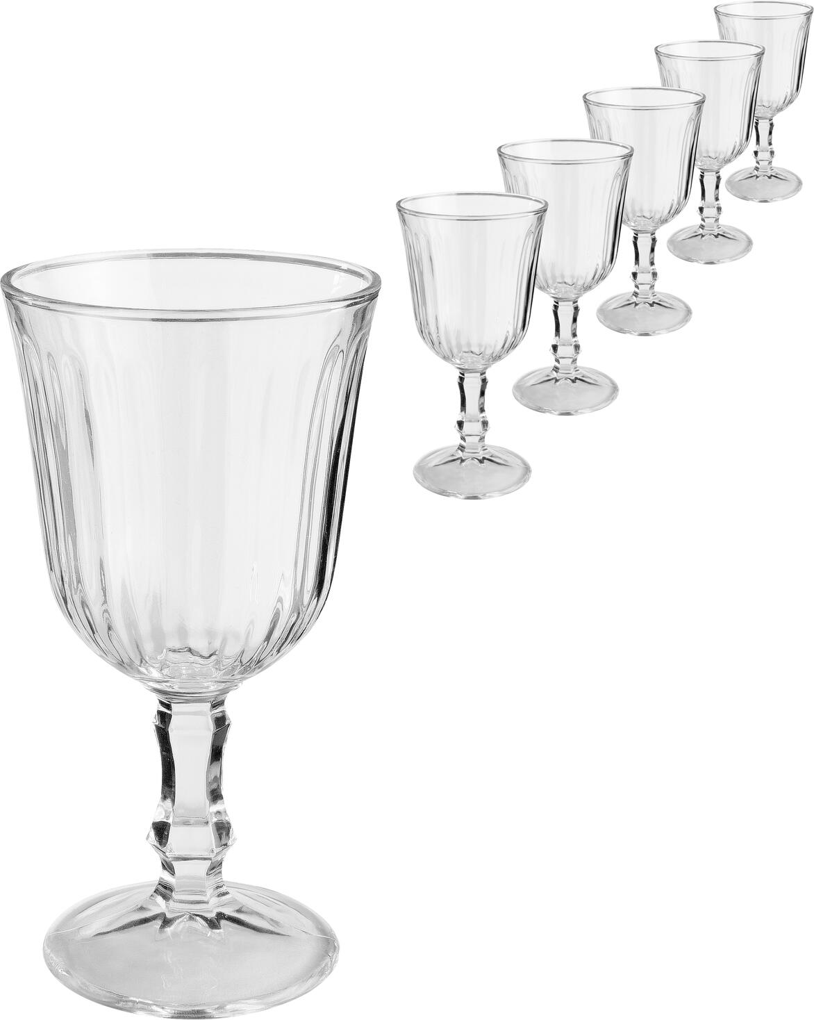 Royal Leerdam Nostalgie White Wine Glass Set of 6, 180 ml, Transparent Ribbed Glass with Faceted Stem, Dishwasher Safe, Heavy Quality