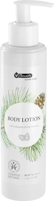 Lotiune de corp V-Touch Alpine Pure, cu ulei de pin cematic swiss organic, revitalizanta si nutritiva, COSMOS NATURAL, Vegan, 240 ml, Set de 6 piese