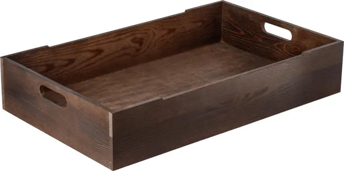 PULSIVA Gautier Wooden Box, GN 1/1 Pine Wood Food-Safe Lacquered Brown Crate with Handle Recesses, 53 x 32.5 x 10 cm