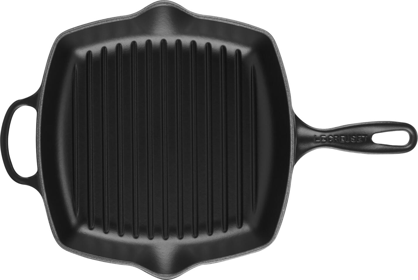 Le Creuset Signature Square Grill Pan, Enameled Cast Iron Grillit, 26 x 26 cm, Color: Black, Matt Black Enamel, Induction Compatible, Made in France