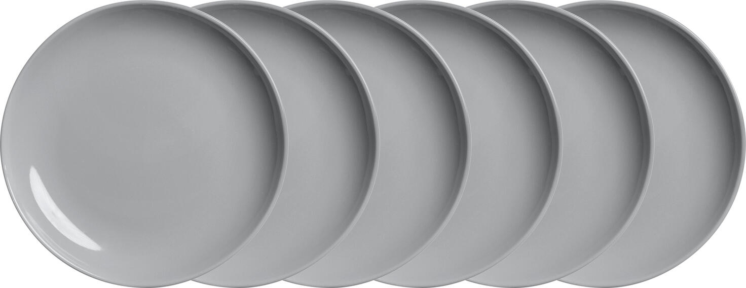 Set de 6 farfurii plate PULSIVA Guscia, Porțelan Gri, Formă Rotundă, Diametru 16.3 cm, Rezistente la Mașina de Spălat Vase și Cuptorul cu Microunde