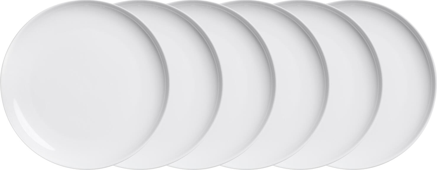 PULSIVA Guscia Flat Plates, White Porcelain, 21.6 cm Diameter, Dishwasher and Microwave Safe, Sturdy Design, Set of 6