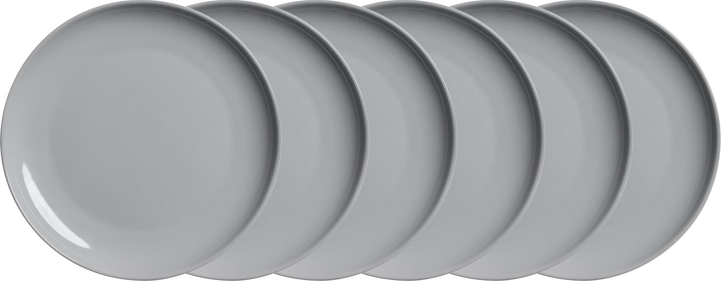 Farfurie rasa PULSIVA Guscia, Porcelana, 21.6 cm, Gri, Rotunda, Compatibila cu masina de spalat vase si cuptorul cu microunde, Set de 6 piese