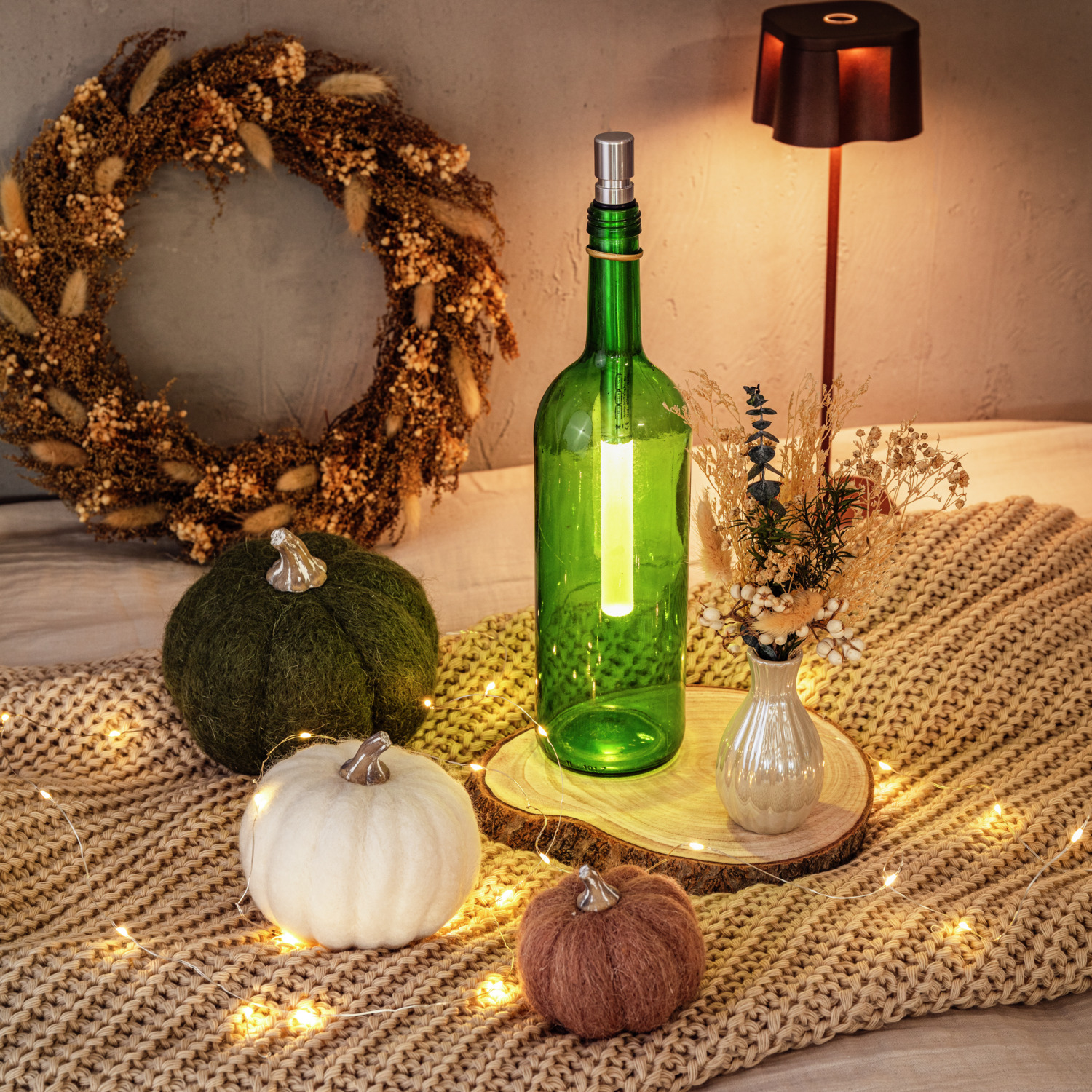 Vega Amir Decorative Felt Pumpkin Set of 2 Pieces, Fir Green Wool Felt Autumn Home Decor, 16 cm Base Diameter, Soft and Lightweight