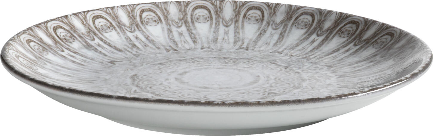 VEGA Kalaya Porcelain Flat Plates, Round 20.5 cm, Taupe, Digital Printing Mandala Design, Dishwasher and Microwave Safe, Set of 6