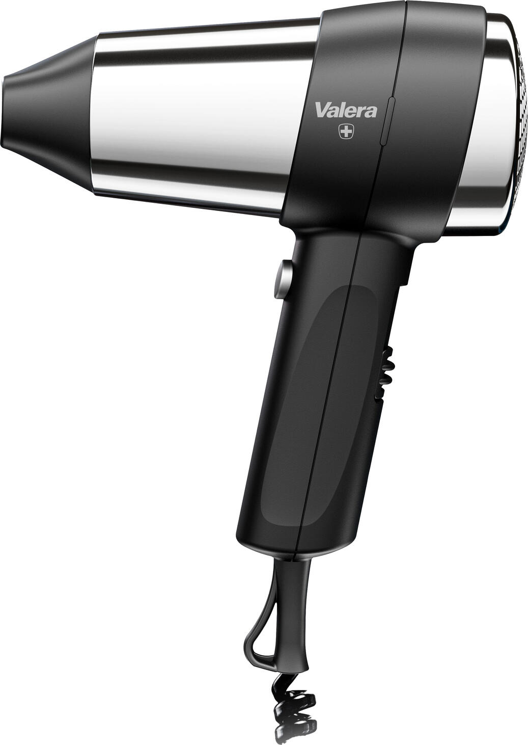 Valera Ligo Electric SA Hair dryer Action 1600 Push Haartrockner Action 1600 Push Hair dryer Action 1600 Push; 8.6x23.5x17.7 cm (WxHxD); black/silver Haartrockner Action 1600 Push; 8.6x23.5x17.7 cm (BxHxT); schwarz/silber Handy hairdryer with slide button for two fan and three temperature settings. Cool cooling stage, flexible spiral cable, thermal switch with automatic reset. On/off pressure switch. Power 1600 watts. Handlicher Haartrockner mit Schiebtaste für zwei Gebläse- und drei Temperaturstufen. Abkühlstufe Cool, flexibles Spiralkabel, Thermoschalter mit automatischer Rückschaltung. Ein/Aus-Druckschalter. Leistung 1600 Watt.