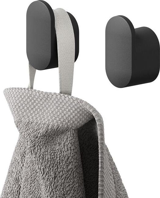 TIGER Carv Towel Hook Set of 2, Small Black Zamac Zinc Alloy, Corrosion and Scratch Resistant, 1.6 x 2.5 x 1.6 cm, 5 kg Load Capacity