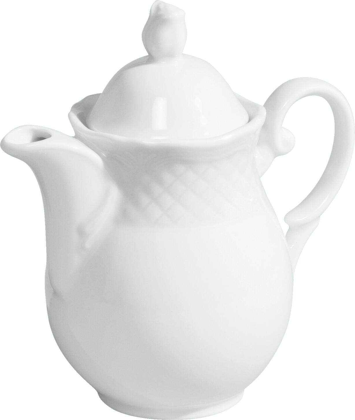 VEGA LUSINI Solutions GmbH Coffee pot Zürich Kaffeekanne Zürich Coffee pot Zürich; 300 ml, 6.5x15 cm (ØxH); white; round; 6 piece / pack Kaffeekanne Zürich; 300 ml, 6.5x15 cm (ØxH); weiß; rund; 6 Stück / Pack White porcelain coffee pot with lid in various sizes. With classic elegant relief. Dishwasher safe and microwaveable. Weiße Kaffeekanne mit Deckel aus Porzellan in verschiedenen Größen. Mit klassisch-elegantem Relief. Spülmaschinenfest und mikrowellengeeignet.
