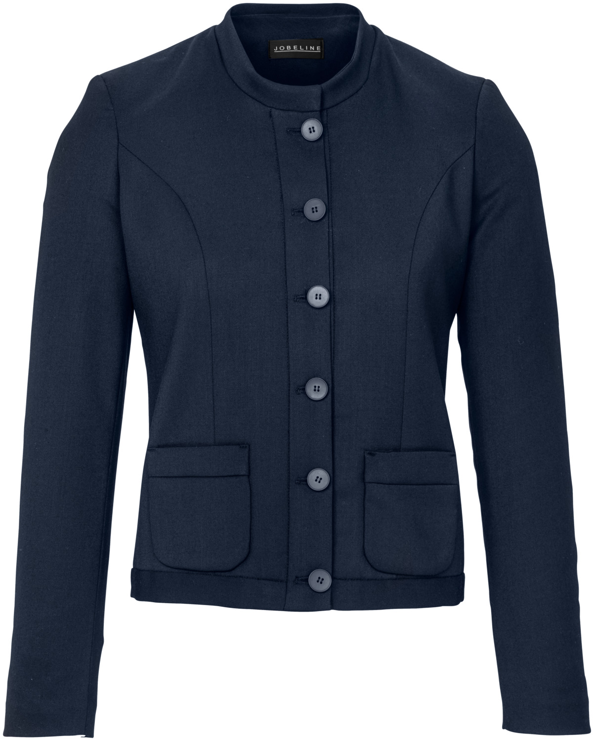 JOBELINE LUSINI Solutions GmbH Women's blazer Mona Damenblazer Mona Women's blazer Mona; Size 36; dark-blue Damenblazer Mona; Kleidergröße 36; dunkelblau 38 % polyester, 30 % wool, 30 % viscose, 2 % spandex. 30 °C gentle wash. Short fashionable blazer with stand-up collar, two patch pockets, 2-seam arm and shaping seams in the front and back. Fully lined. Back length: 52 cm for size 36. Kurzer modischer Blazer mit Stehkragen, zwei aufgesetzten Taschen, 2-Naht-Arm und formgebenden Nähten im Vorder- und Rückenteil. Komplett abgefüttert. 38 % Polyester, 30 % Wolle,30 % Viskose, 2 % Elasthan. 30°-Wäsche. Rückenlänge: 52 cm bei Gr. 34.