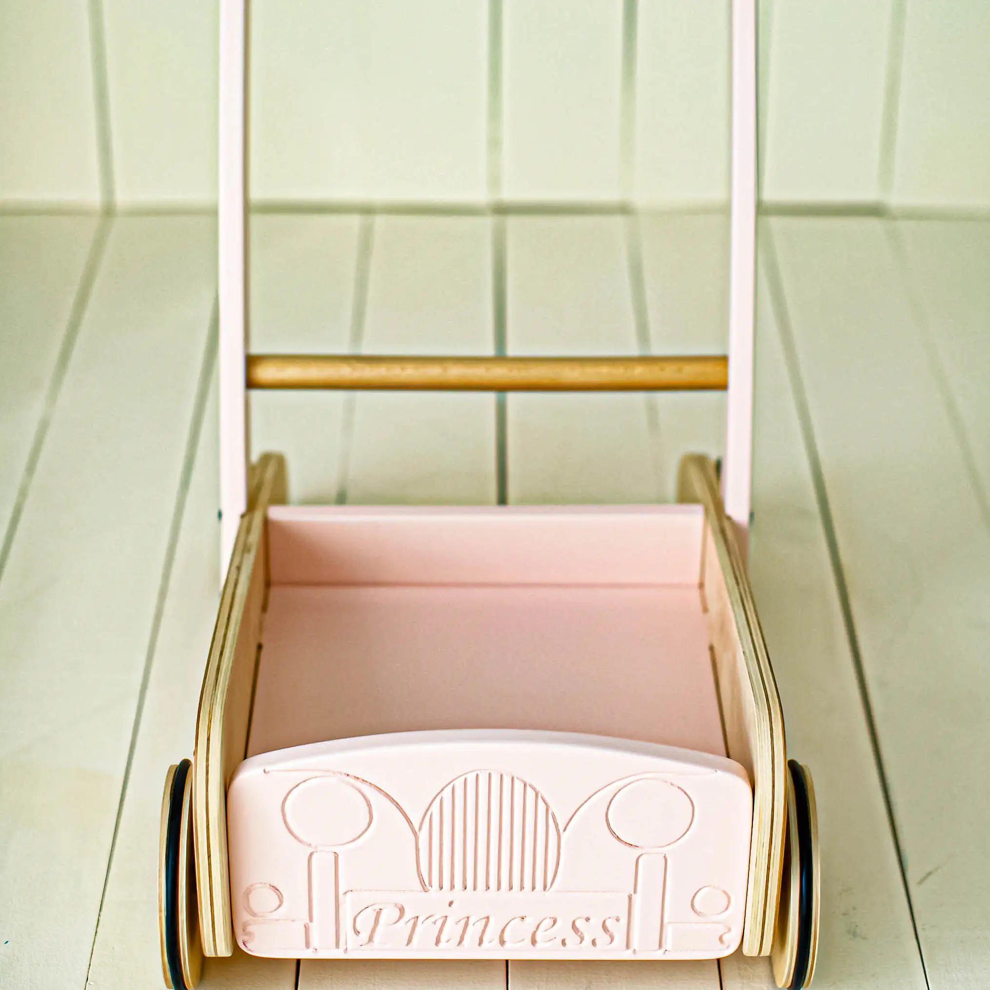 Timberkids Roadster Baby Walker, Natural Wood and Plywood, Eco Water-Based Paint, Silicone Edged Wheels, Ergonomic Handle, 34x50x49 cm