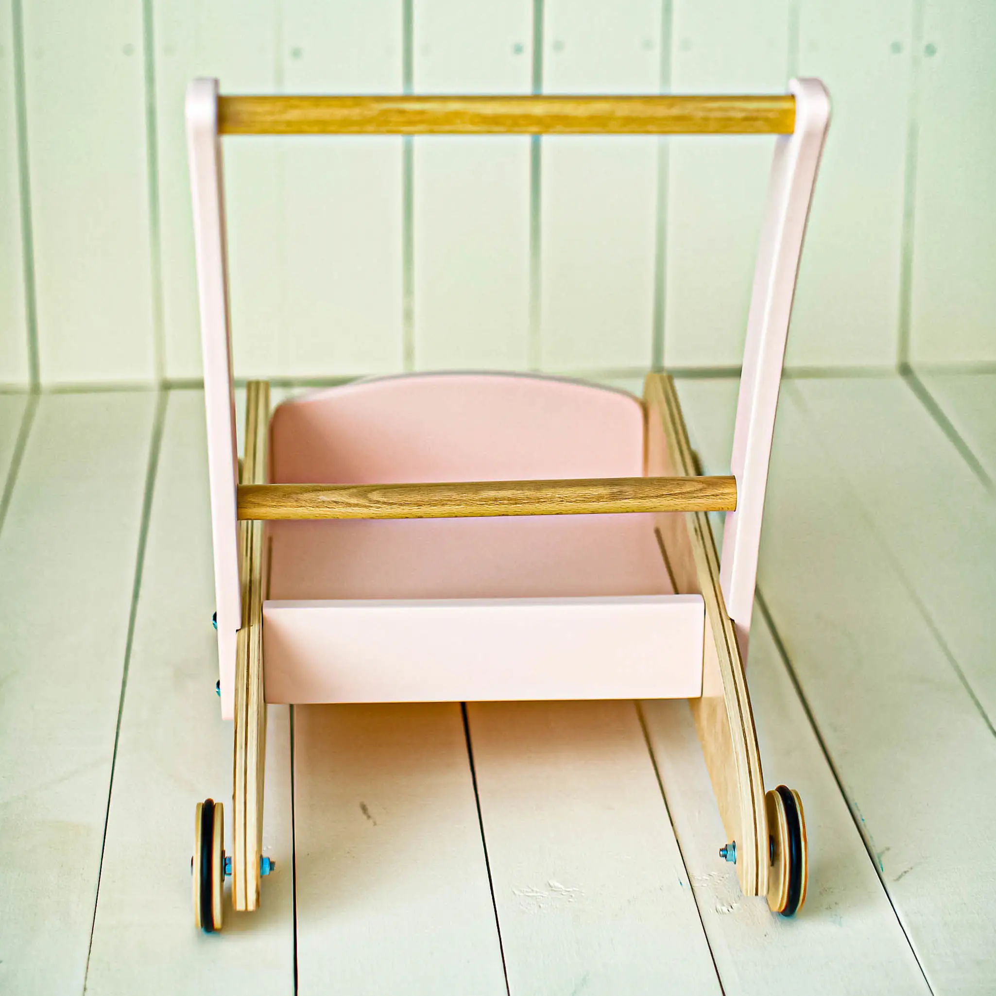 Timberkids Roadster Baby Walker, Natural Wood and Plywood, Eco Water-Based Paint, Silicone Edged Wheels, Ergonomic Handle, 34x50x49 cm