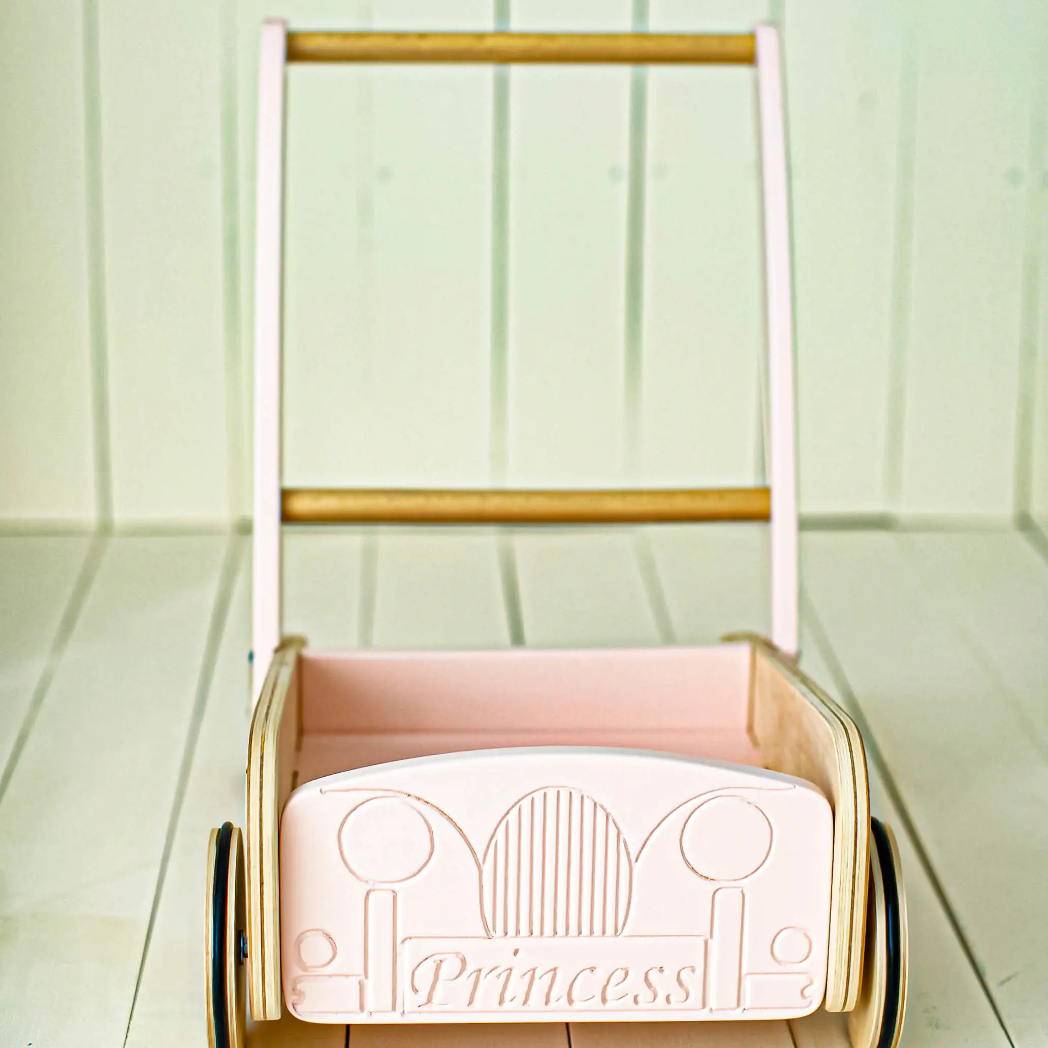 Timberkids Roadster Baby Walker, Natural Wood and Plywood, Eco Water-Based Paint, Silicone Edged Wheels, Ergonomic Handle, 34x50x49 cm