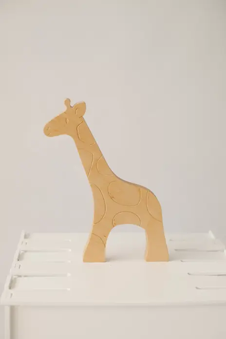Set de 5 piese Jucarie Girafa din Lemn, Textura Lemn Natural cu Pete Gravate, Jucarii Educative pentru Dezvoltarea Copiilor